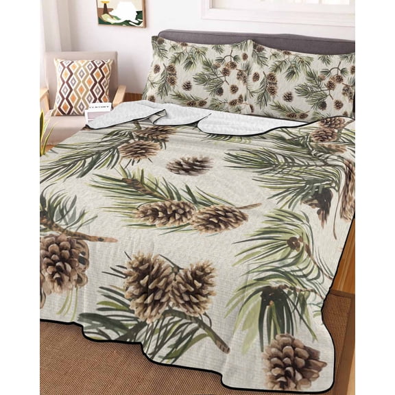 Sage Green Christmas King Size Down Alternative Comforter, Lightweight Comforter Quilt Bedding Set with Pillow Shams Rustic Pine Cones Xmas Botanical All Seasons Bed Comforter Duvet Insert 96"x106"