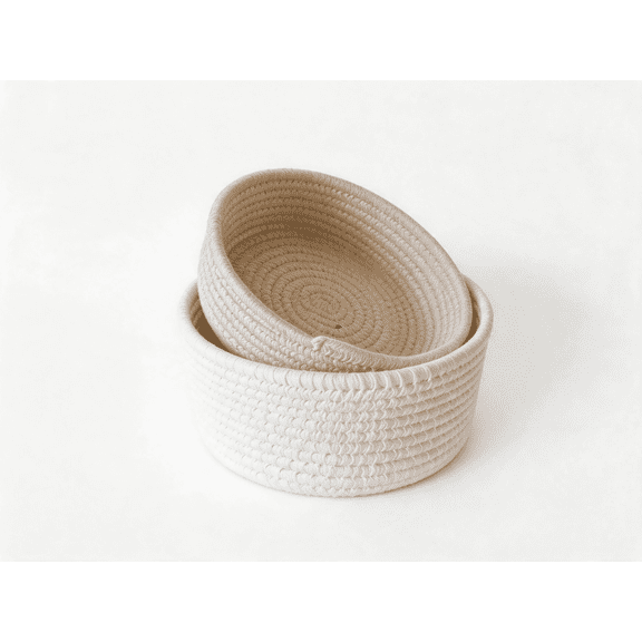 Cotton Rope Storage Basket, Decorative Organizer for Desktop, Bathroom, Vanity, Closet, Natural White/Beige