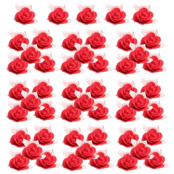 50pcs Mini Apliques De Cabezas De Flor Malla De Espuma Artificial Para 4cm rojo