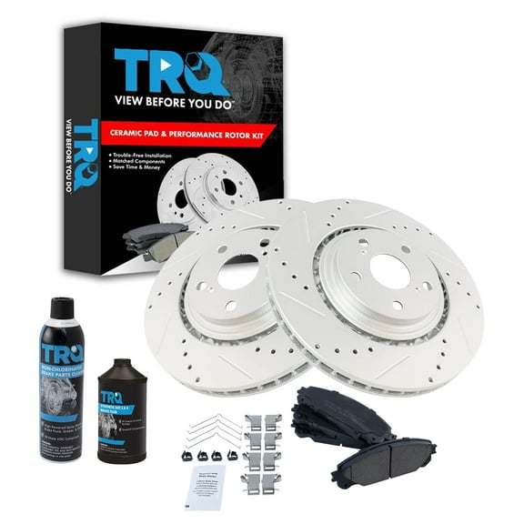 TRQ Front Ceramic Disc Brake Pad & Performance Rotor Kit w/Chemicals BKA16316 Fits select: 2008-2019 TOYOTA HIGHLANDER, 2010-2015 LEXUS RX