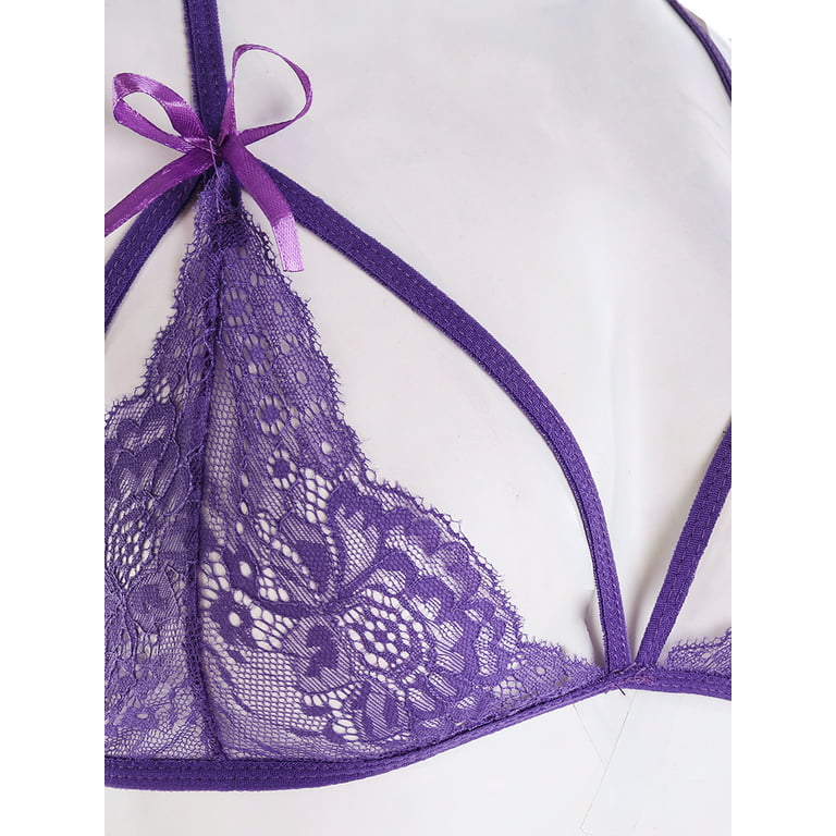 Pudcoco Women Lace Garter Stocking Exotic Bandage G-string Transparent  Lingerie Set 