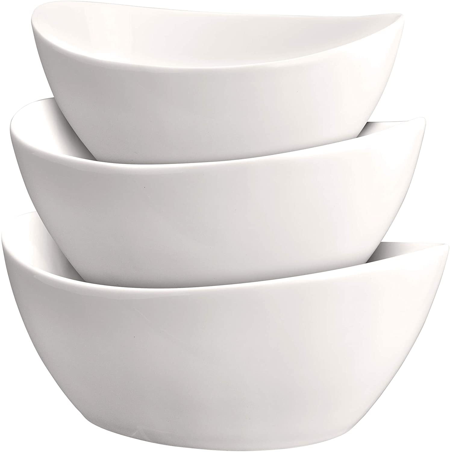 Set of 4 White Porcelain Bowls Shaped Cereal Breakfast Noodle Soup Bowls 