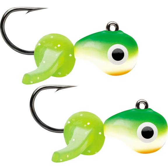 VMC 1/32 oz. Tungsten Mustache Jig Fishing Lure 2-Pack - Green Orange Glow