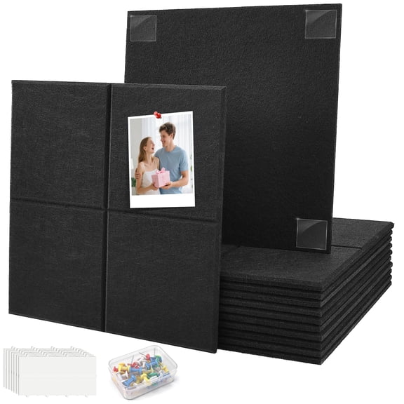 Threns Large Felt Bulletin Board,48" x 36" Cork Board Alternative-12 Pack with 60 Safe Removable Adhesive Tabs,Cork Boards for Walls Cork Board for Home Office Classroom Pin Board (Black)