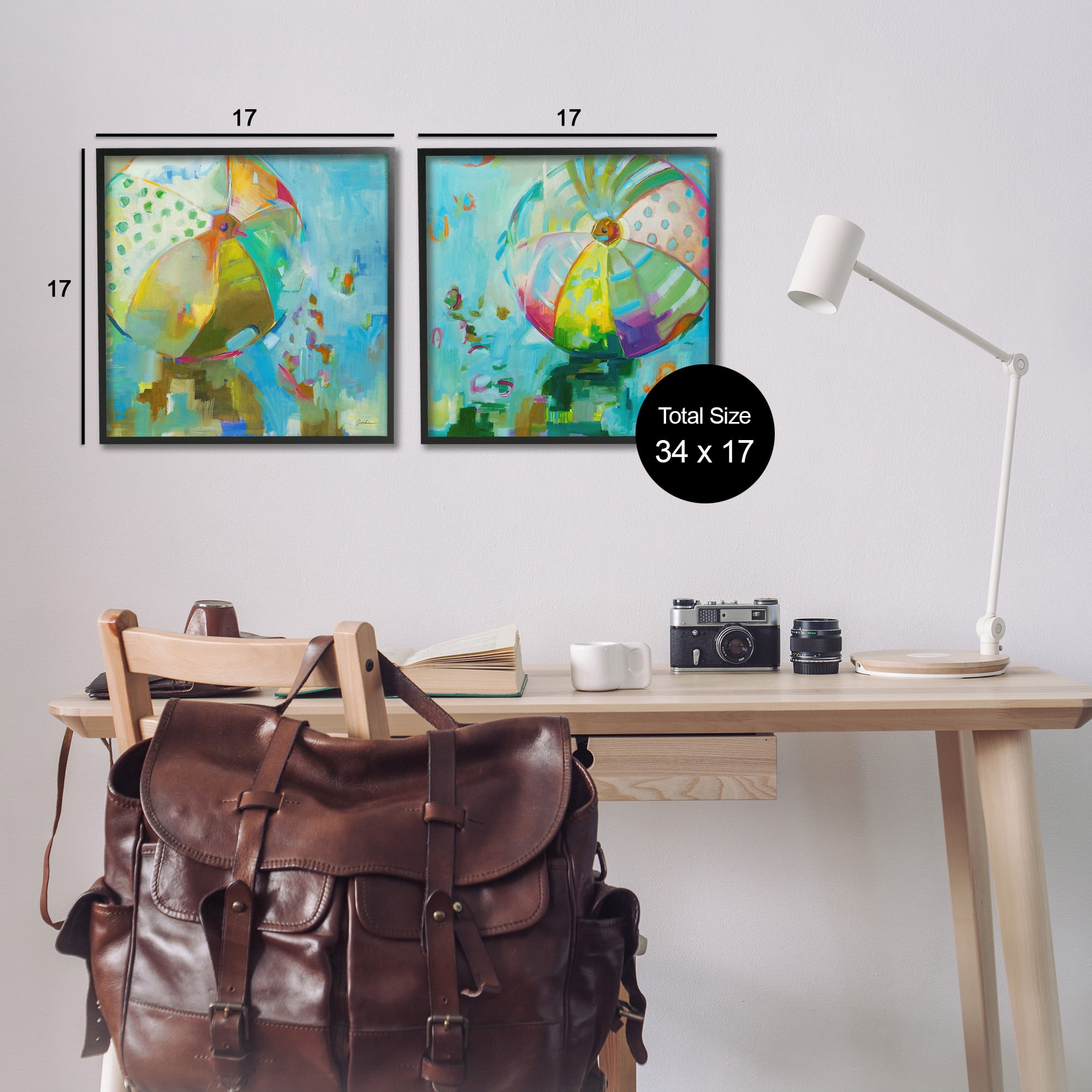 Stupell Industries Abstract Beach Balls Abstract Painting Black Framed Art Print Wall Art, 17 x 17, Set of 2