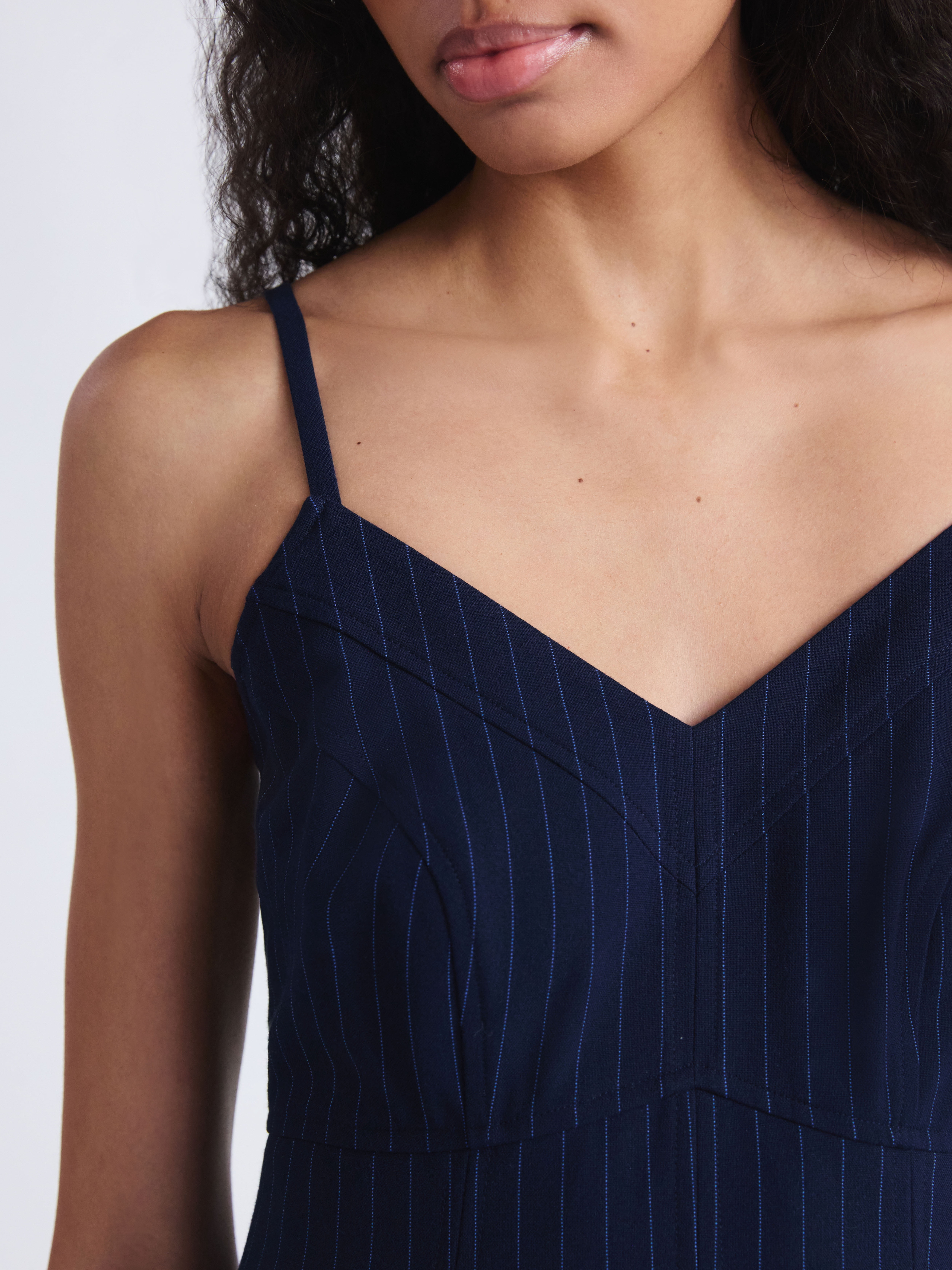 Free Assembly Women's Sleeveless Pinstripe Corset Midi Dress