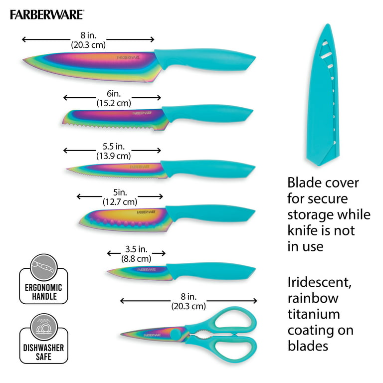 SiliSlick Steak Knife Set - Iridescent/Rainbow Titanium Coated Stainless  Steel Knives - 5 inch / 12.7cm - (4 Blue) 
