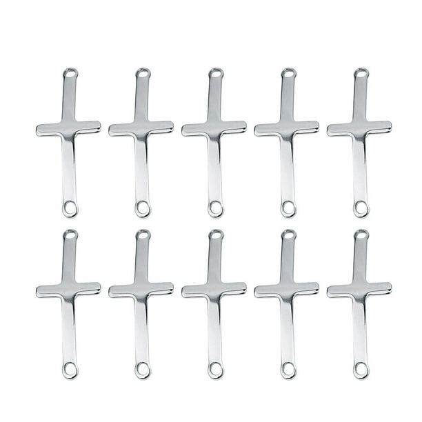 10 colgantes de acero inoxidable en forma de cruz, accesorios para hacer joyas, para collares y pulseras (plata)