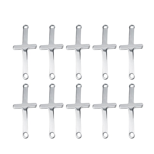 10 colgantes de acero inoxidable en forma de cruz, accesorios para hacer joyas, para collares y pulseras (plata)