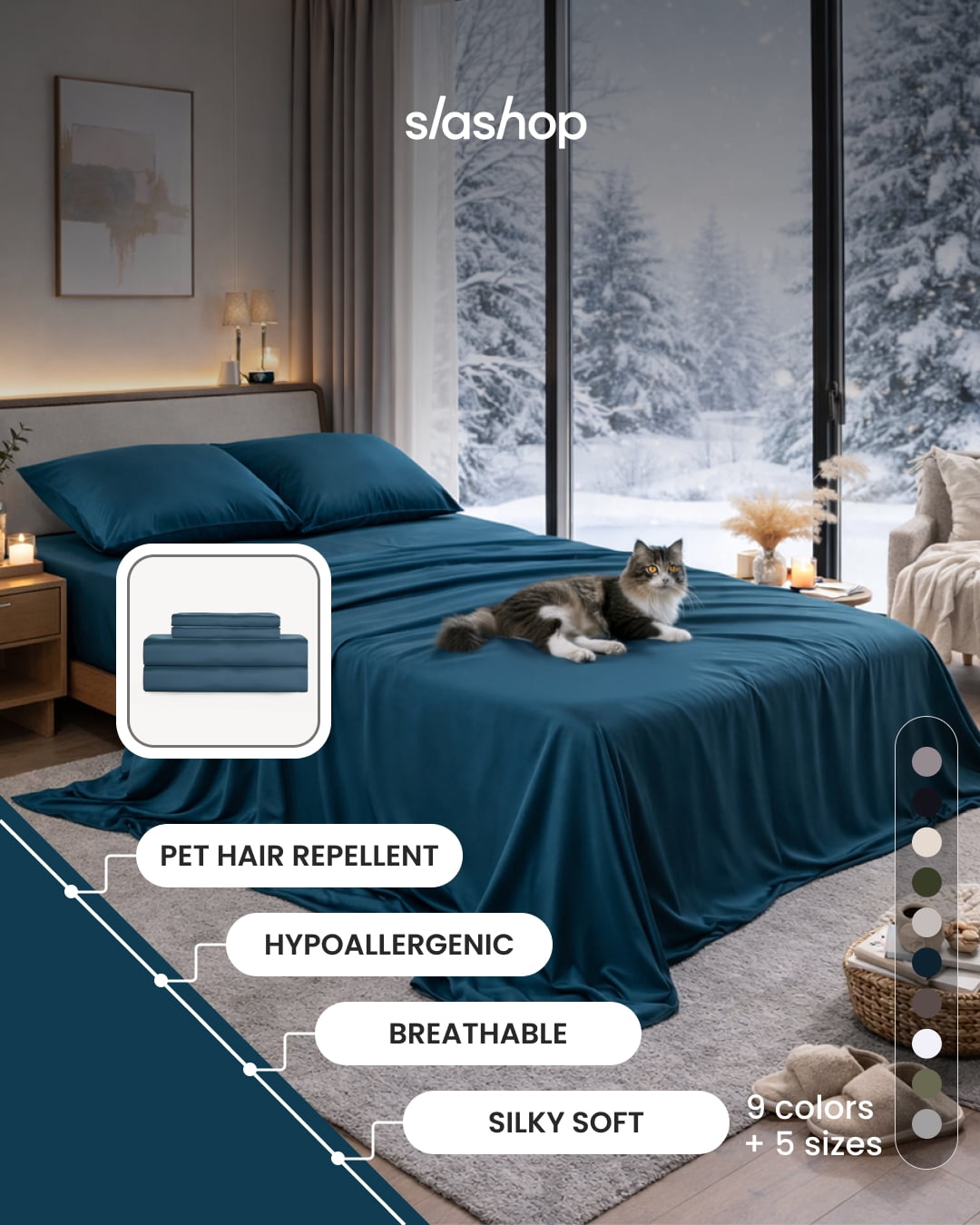 SLASHOP FURRFREE Bamboo Sheet Set, Pet Hair Resistant, Queen