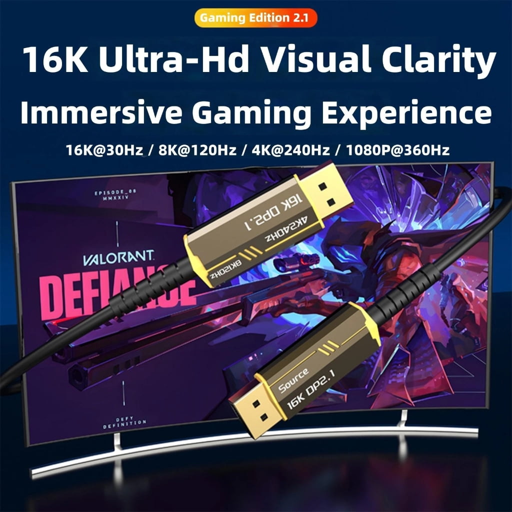 Jesscasday Fast Speed 16K 8K DisplayPort Fiber Opticals Cable for Monitors Gaming VR Device