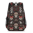 thumbnail image 2 of Skull and Bow Gothic Pattern Backpack for School, Cute School Bag with Adjustable Shoulder Straps and Padded Back, 16.9"x12.6"x5.9", 2 of 5