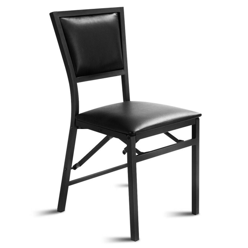 Demi Bonn Set of 2 Metal Folding Dining Chair with Space Saving Design for Living Room, Black