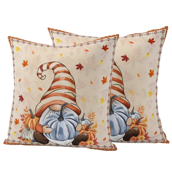 Outdoor Pillow Covers 26x26 Set of 2, Pumpkin Gnomes Fall Waterproof Patio Throw Pillow Covers for Couch Sofa Chair, Thanksgiving Botanical Maple Leaves Decorative Pillowcases for Throw Pillows