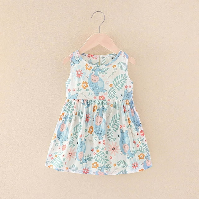 LSLJS Robes pour Filles Été Sans Manches Décontractées à Imprimé Graphique Robe d'Été Robes de Fête Enfants Tenue Bohème d'Été ( 3-4 Ans, Bleu )