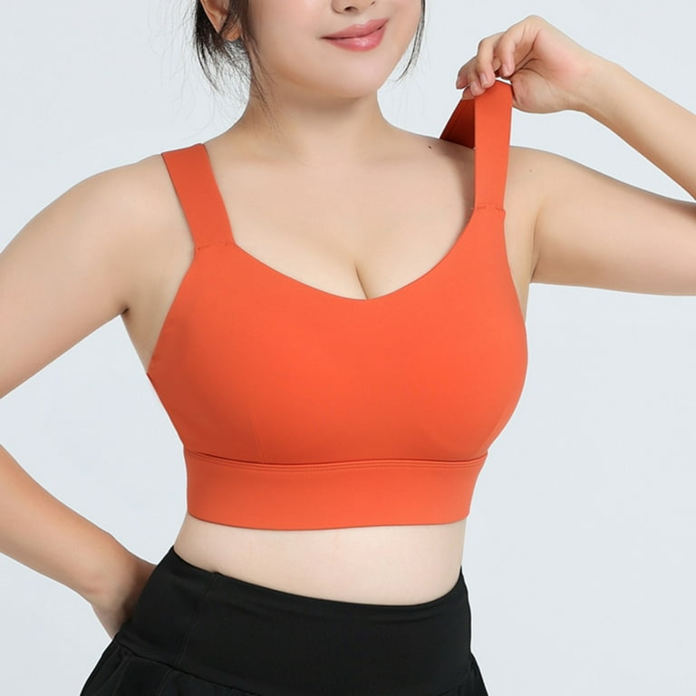 RQYYD Women's High Impact Sports Bra Back Adjustable Straps Plus Size  Workout Bra Solid Scoop Neck Sports Underwear Orange XXL 