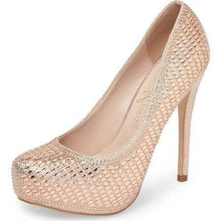 Lauren Lorraine Vanna High Platform Pump Rhinestone High Heel Prom Shoes Formal (Rose Gold  9.5)