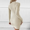 thumbnail image 5 of Sevevn Winter Dresses for Women 2024 Women's Solid Color Turtleneck Slim Long Sleeve Knitted Sweater Dress Long Sleeve Turndown Collar Knee-High Dress Family Gifts, 5 of 9