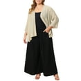 thumbnail image 2 of GRACE & GRANDEUR Women's Plus Size Cardigan Waterfall Style 3/4 Sleeve Shrug Irregular Hem Lightweight Open Front Cardigans 1X Apricot, 2 of 6