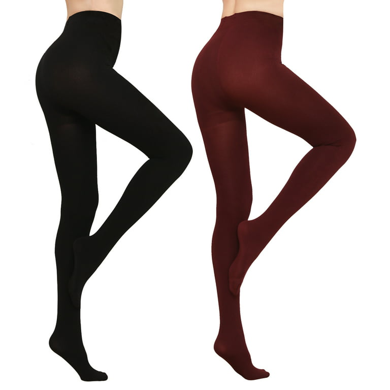 2 Pairs Fleece Lined Tights for Women - 100D Opaque Warm Winter