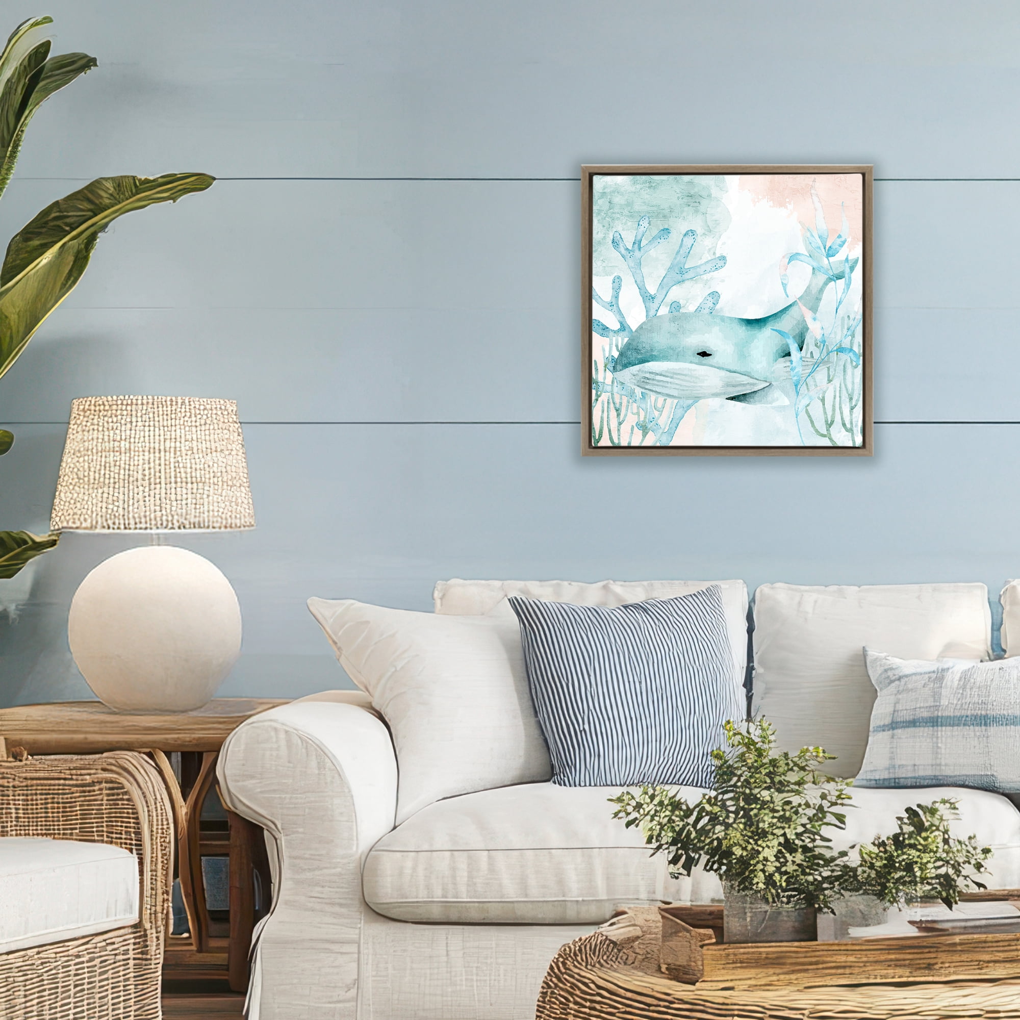 Stupell Industries Whale Sea Swim Brown Framed Floater Canvas Wall Art, design by Kim Allen