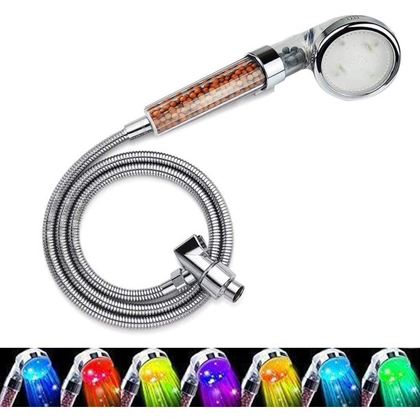 Nosame Water Temperature Controlled Color Changing LED Handheld Shower with Hose and and Bracket