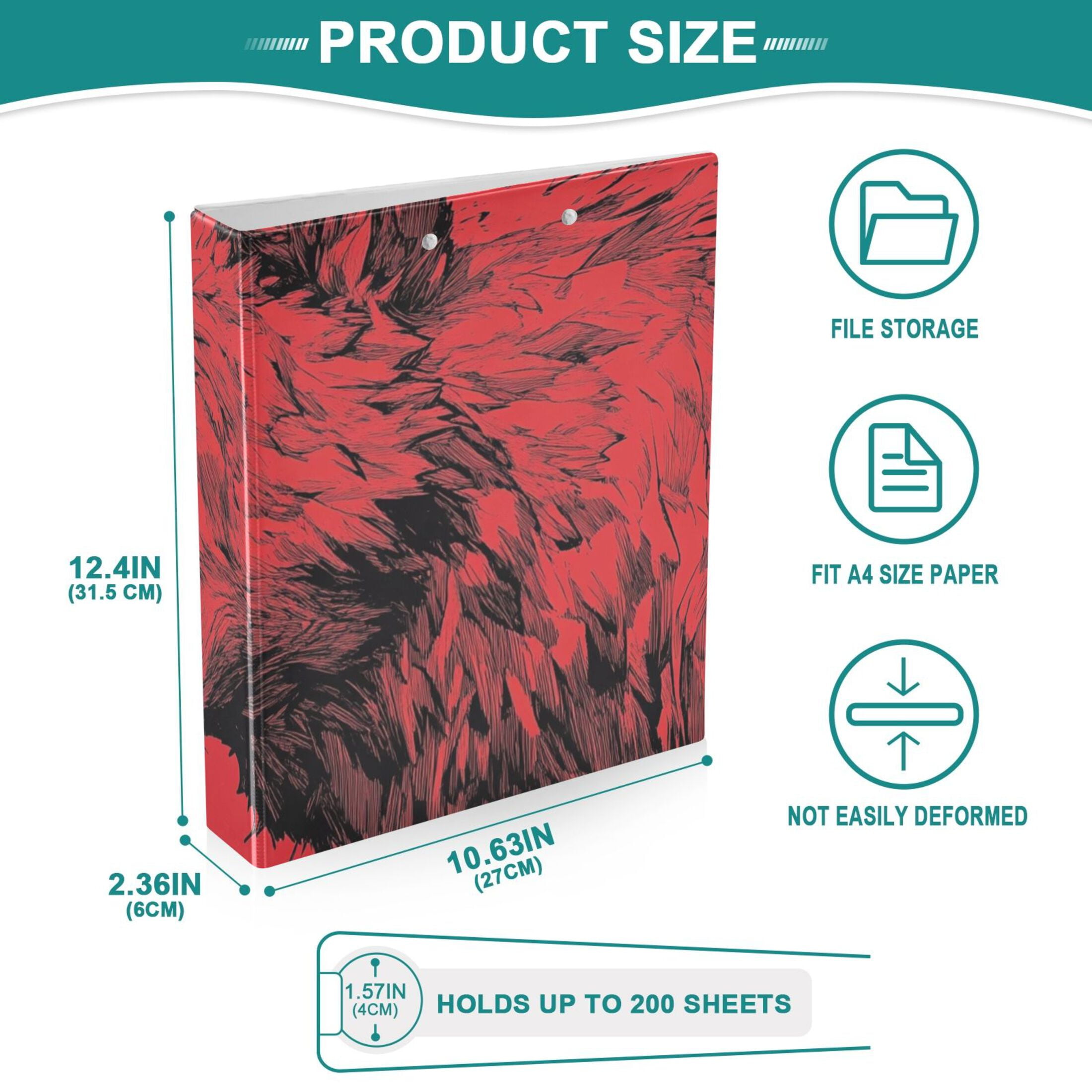 Monster Wolf 3 Ring Binders 1.5 inch Hardcover File Folders with Interior Pockets A4 Size Organizer for School Office Hospital