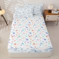 thumbnail image 4 of Manfei Blue Girly Bow Zipper Twin Comforter Sets with Fitted Sheet and 2 Pillowcases For Girls,Cartoon Heart Print Zipper Bedding Set For Kids,Colorful Stars Reversible,4 Pieces, 4 of 7