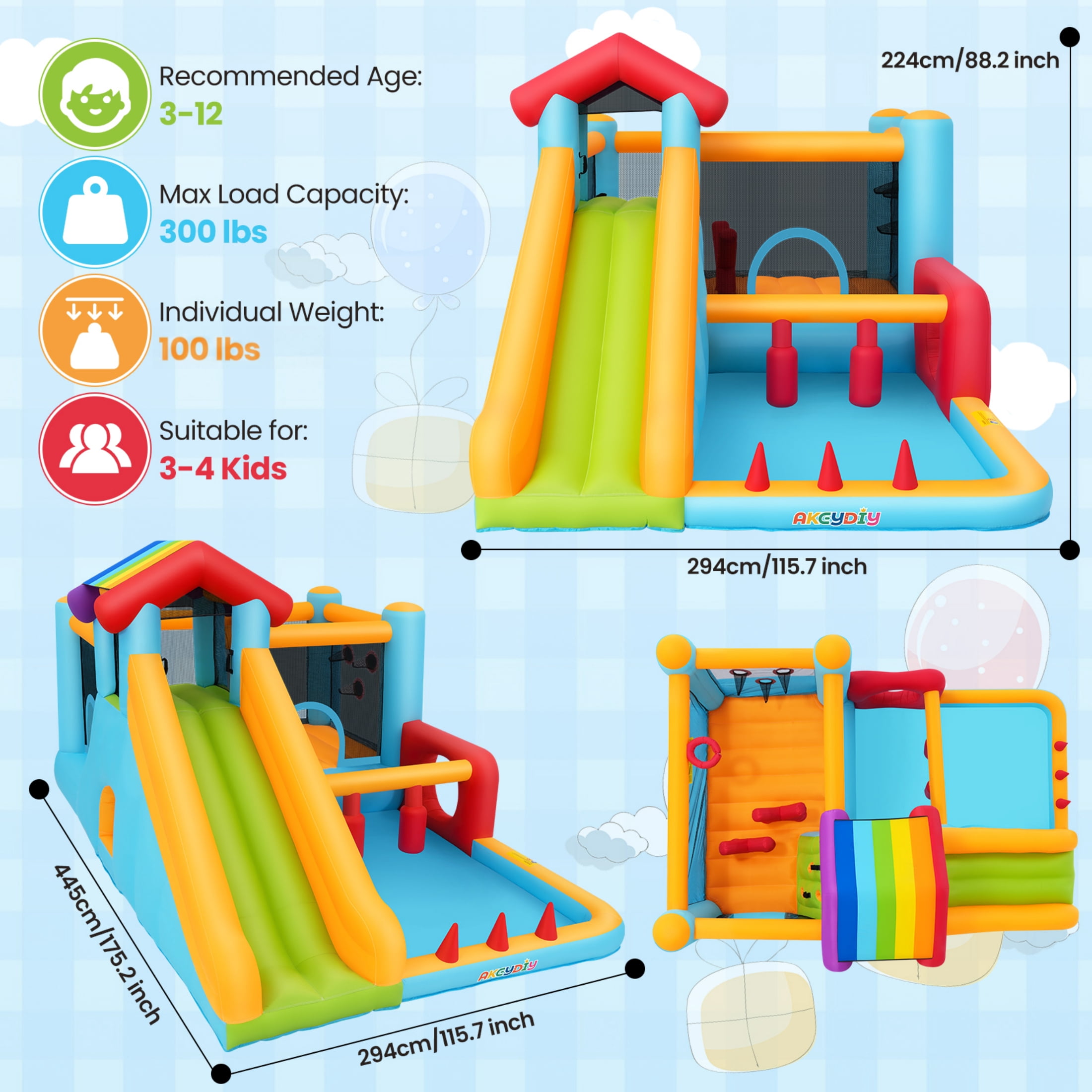 Adnoom Inflatable Bounce House for Kids 3-12, 11-in-1 High Slide Bouncy House with Climbing Wall, Large Ball Pit, Indoor Obstacle Jumping Castle with Blower for Family Backyard Party
