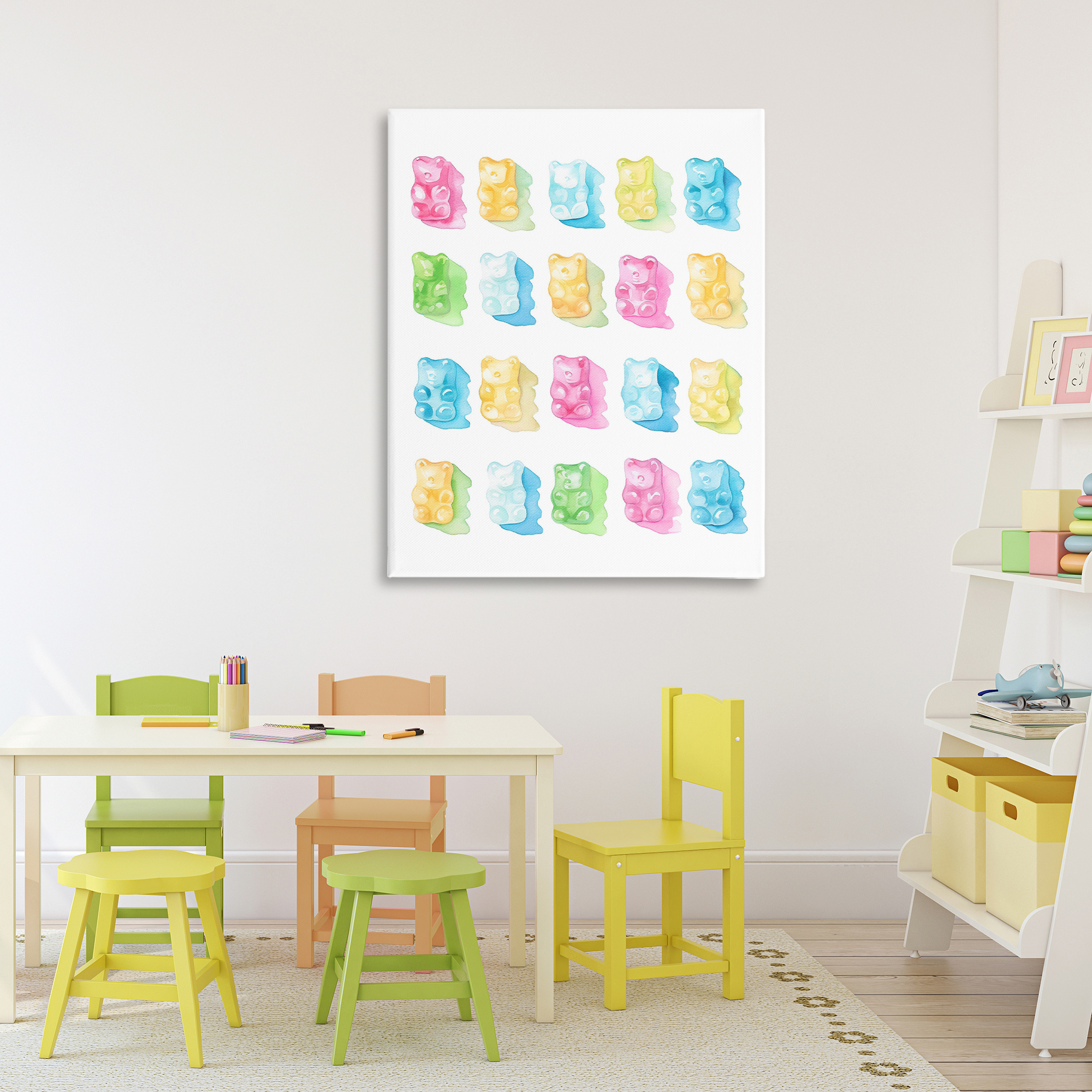 Pastel Candy Bears Collection Canvas Wall Art, design by Lil' Rue
