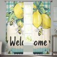 thumbnail image 3 of Summer Lemon Semi Sheer Curtains 72 Inch Length 2 Panels Set, Spring Bees Turquoise Plaid Sheer Kitchen Curtain Privacy Voile Window Curtain for Living Room Bedroom Rod Pocket Drapes, 3 of 7