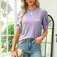 thumbnail image 2 of Sudadera de manga corta con cuello redondo cómoda para mujer, talla XL, camiseta hueca informal morada, 2 of 5