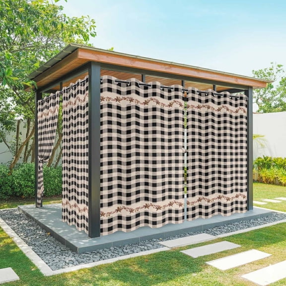 Outdoor Curtains for Patio Waterproof, Western Texas Star Retro Outdoor Privacy Panels Grommet, Country Vintage Black Beige Plaid Blackout Outside Curtains for Porch/Cabana 54"x95", 1 Panel