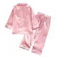 thumbnail image 2 of Kids Toddler Girls Boys Satin Pajamas Set Long/Short Sleeve Button Down Pajama Shirt Top+Shorts/Pants Sleepwear PJs Outfits 2 Piece Lounge Sets, 4-14t, 2 of 7