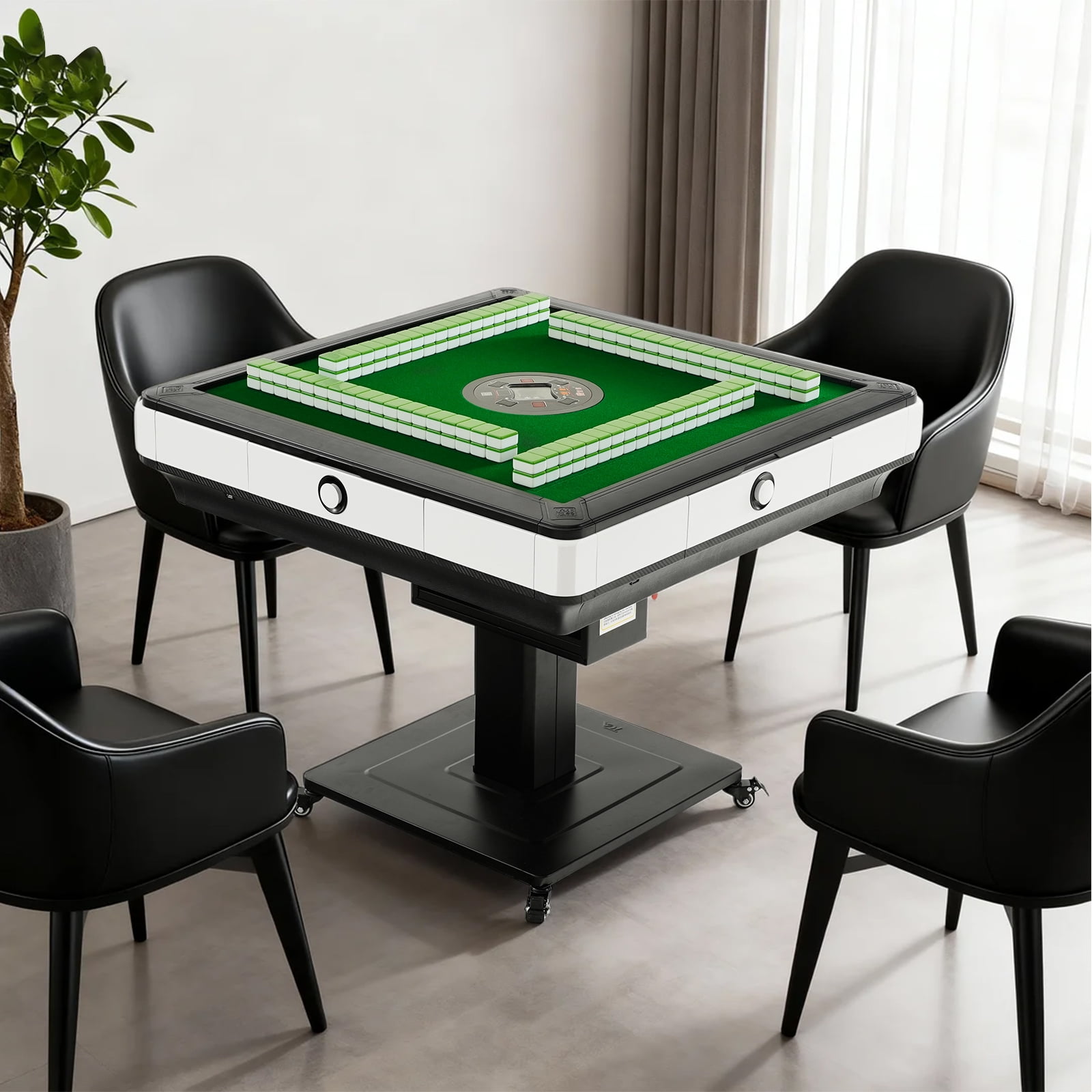 Automatic Mahjong Table with Wheels - 2 Sets of 144 42mm Tiles(Blue & Green) - Electric Foldable Mahjong Table Shuffler for Chinese Party and Gifts