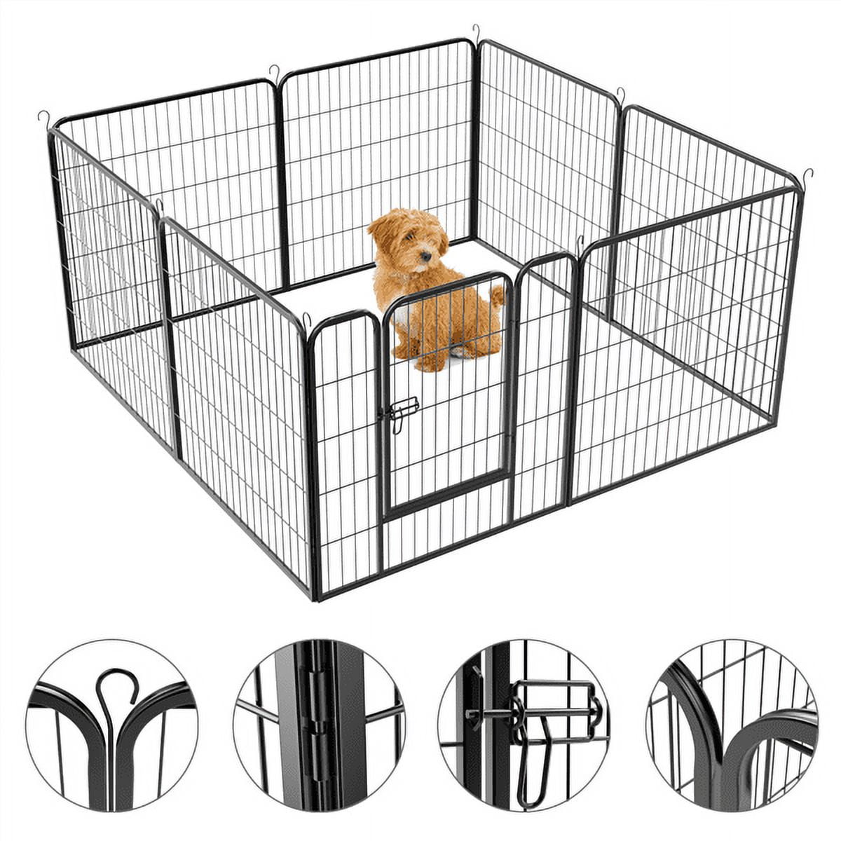 Alden Design 32"H Heavy Duty Black Iron Dog Playpen, 16 Panels