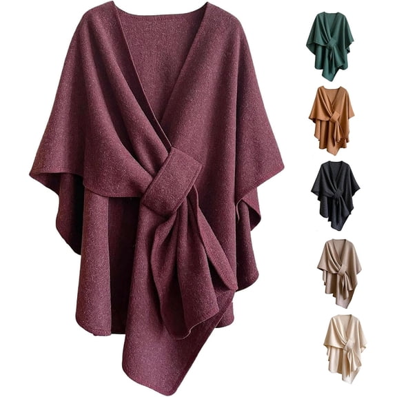Fleece Drape Shawl Wrap for Women, Solid Color Open Front Poncho Wrap with Loop,Large Soft Open Front Poncho Wraps Coats Cape Cardigan