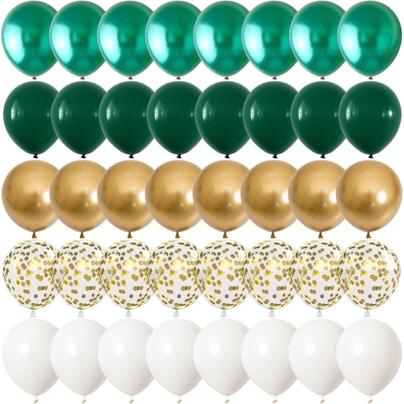 Metallic Green Gold Balloons, 120 Packs 12 Inch Dark Green White Gold Latex Balloons with Ribbons for Wedding, Anniversary, Birthday, Baby Shower, Jungle Sarfari Party