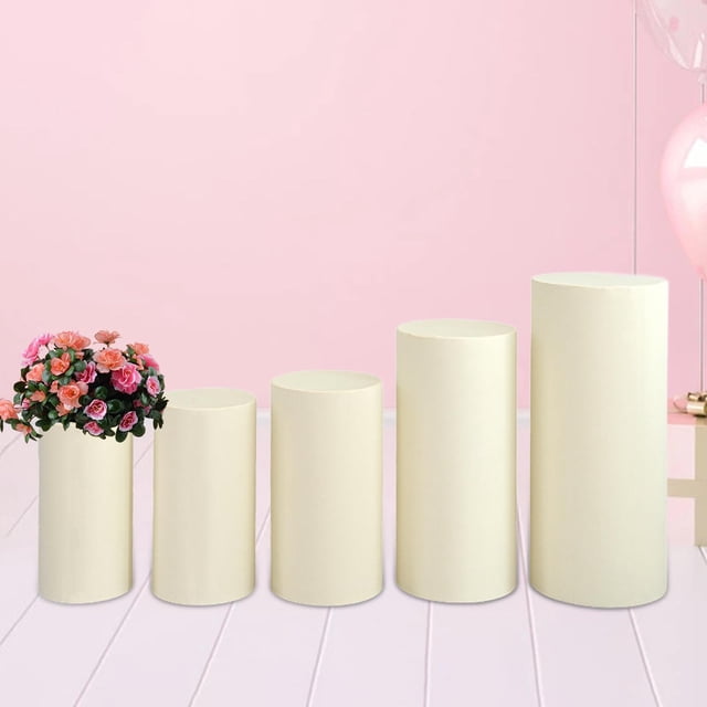 5x cubiertas cilíndricas para pedestal, cubiertas cilíndricas para zócalo, recuerdos de fiesta, elegantes cubiertas para pilar con soporte para zócalo Beige