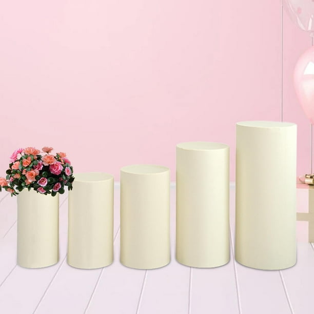 5x cubiertas cilíndricas para pedestal, cubiertas cilíndricas para zócalo, recuerdos de fiesta, elegantes cubiertas para pilar con soporte para zócalo Beige