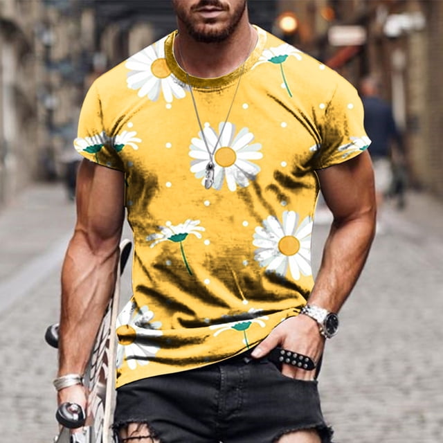 DPTALR T-Shirt à Manches Courtes pour Hommes, Col Rond, Impression Numérique 3D Fleur, Pull de Sport Entraînement Physique