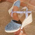 thumbnail image 3 of Espadrilles for Women Knitted Closed Toe Ankle Strap Gladiator Wedge Sandals Breathable Hollow out Casual Thick Sole High Heels Blue Size 9, 3 of 6