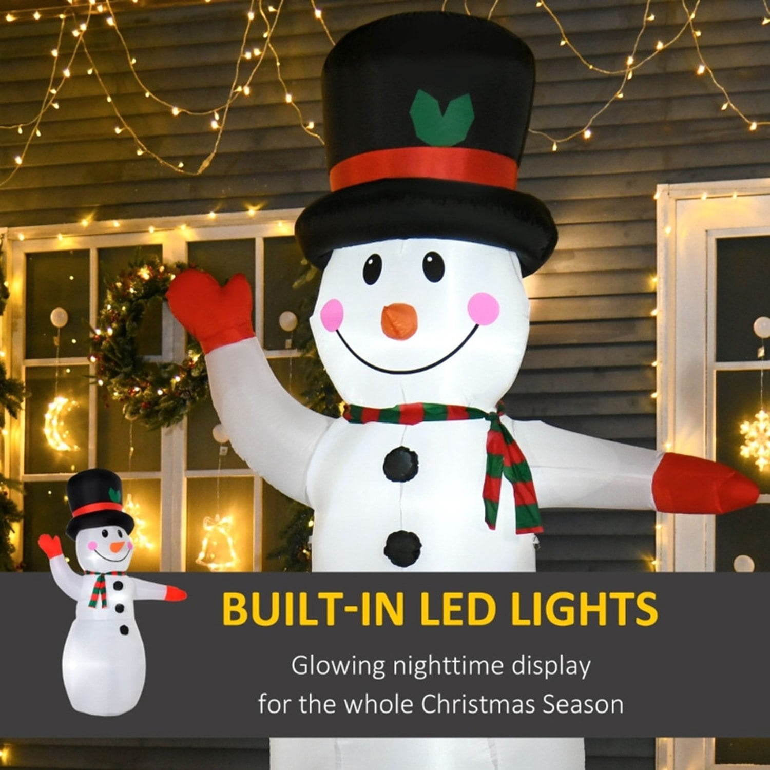 Astoutdoor Inflatable Christmas Snowman, 8 ft, Polyester, LED Lights, Indoor/Outdoor