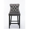 thumbnail image 6 of 27" Contemporary Padded Bar Stools, Tufted Velvet Upholstered Barstools with Button Tufted Decoration, Chrome Nailhead Trim, Footrest and Solid Wood Legs (Gray,Set of 6), 6 of 9