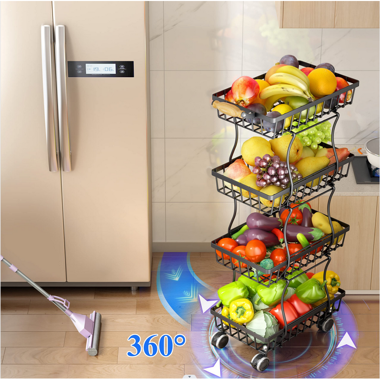 Dropship 4 Tier Fruit Vegetable Basket For Kitchen, Storage Cart, Vegetable  Basket Bins, Wire Storage Organizer Utility Cart With Wheels, Medium, Black  to Sell Online at a Lower Price