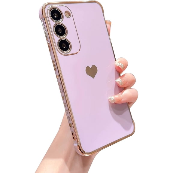 Design for Samsung Galaxy S23 Plus 5g 6.6" Phone Case,Luxuxry Plating Edge Cute Love Heart Cover for Women Camera Protector Soft Silicone Shockproof Bumper for Galaxy S23  Case (Purple)