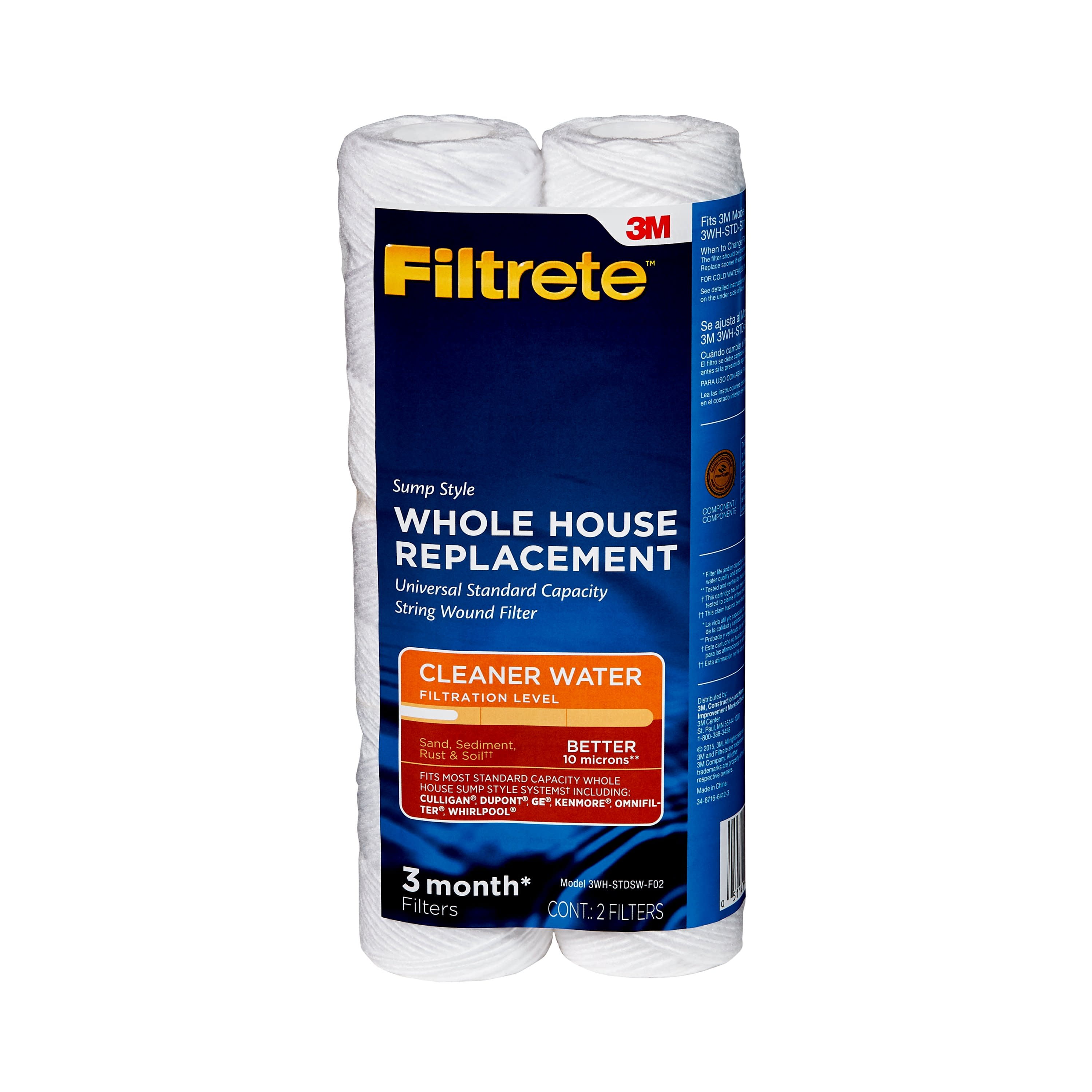 Filtrete Standard Capacity Whole House String Wound Replacement Water Filter 3WH-STDSW-F02, 2 pack, for use with 3WH-STD-S01 System