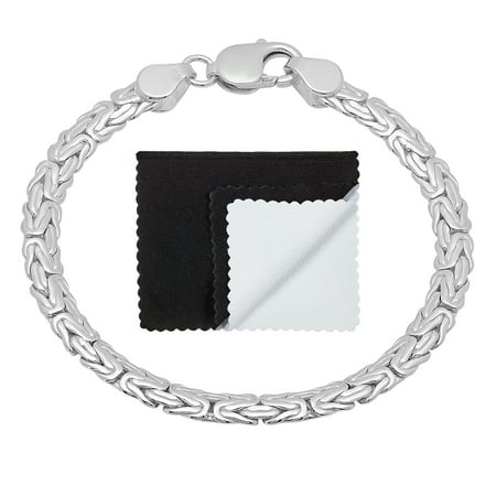 - 6mm 925 Sterling Silver Italian Crafted Rounded Byzantine Chain Bracelet, 7 inches + Cleaning Cloth