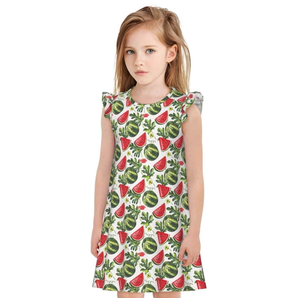 Fotbe Watermelons Vestido de Dormir para Niñas de 3 a 10 Años, Mangas Cortas, Estilo Princesa, Pijama Camisón con Mangas Voladas-Small