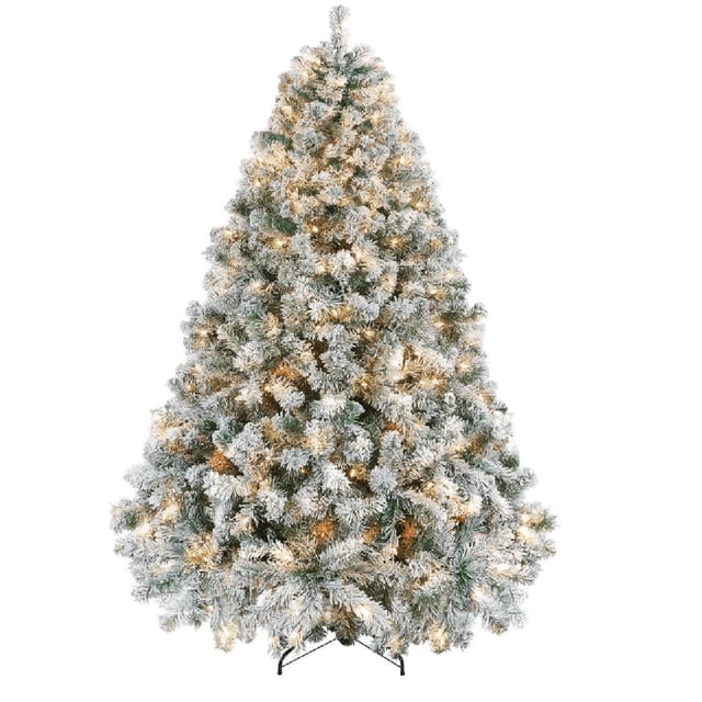 Ourlova 9 ft Flocked Fir Pre lit Artificial Christmas Tree with Warm White LED Lights